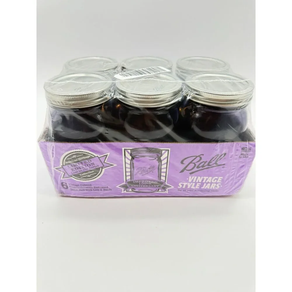 Sealed Ball Heritage Collection Purple Mason Jars - 100th Anniv QUART 6-Pack